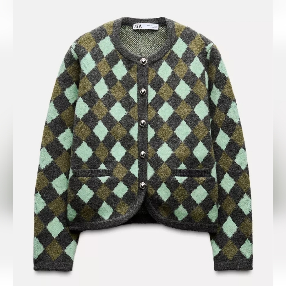 Zara Olive and Mint Diamond Cardigan
